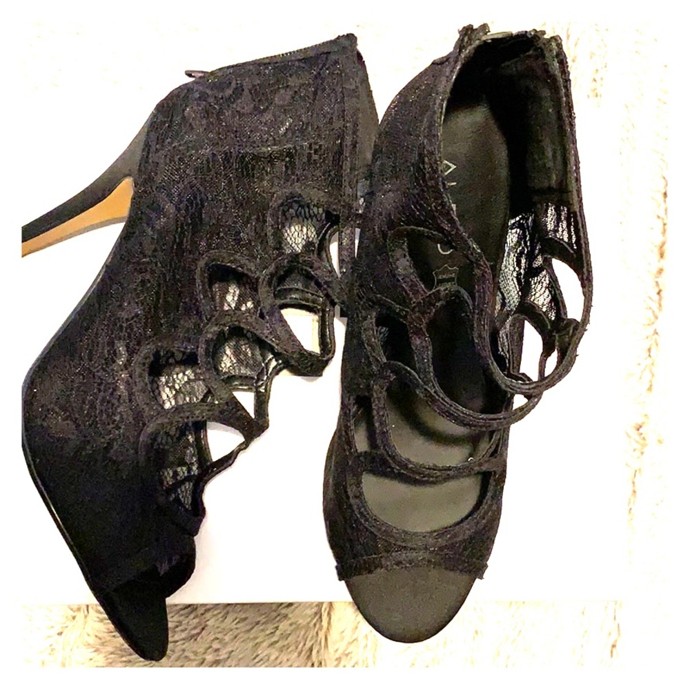 Lace peep toe booties.